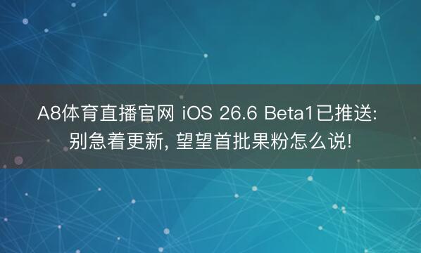 A8体育直播官网 iOS 26.6 Beta1已推送: 别急着更新， 望望首批果粉怎么说!