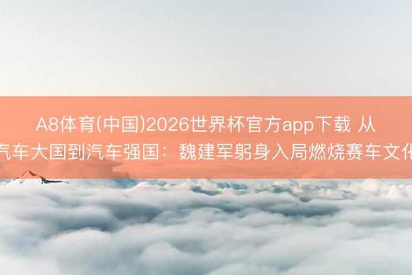 A8体育(中国)2026世界杯官方app下载 从汽车大国到汽车强国：魏建军躬身入局燃烧赛车文化